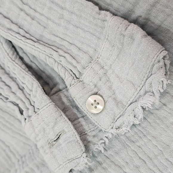 DIP Women's Soft Textured Fabric Lt. Blue Button Down Long Sleeve Oversized Top - Picture 8 of 9